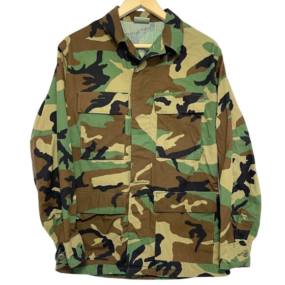Vintage US Army Jacket Size S Woodland Camo Hot Weather Coat Canvas Combat BDU - Picture 1 of 8